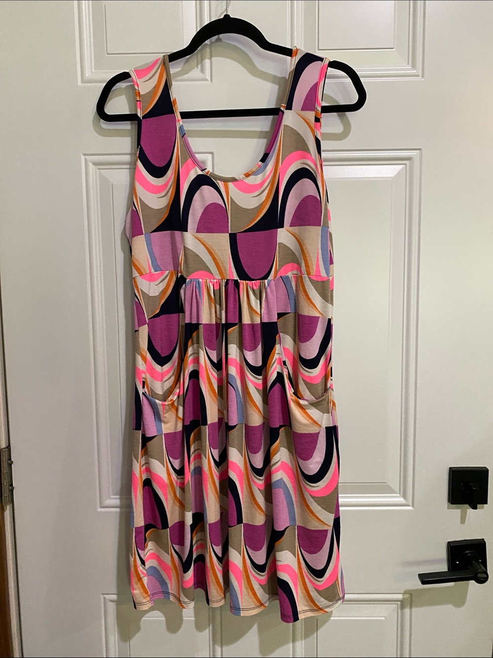 Sew In Love Sleeveless Wave-Print Tank Dress in Pink, Purple & Tan